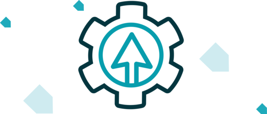 Upgrade icon – upward arrow inside gear symbolizing system or feature enhancement